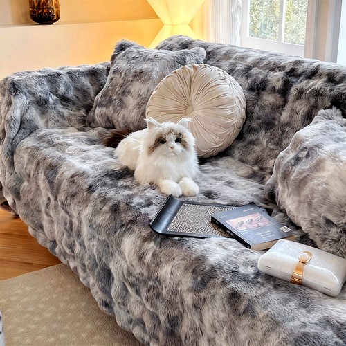 Soft faux rabbit fur sofa - fur,